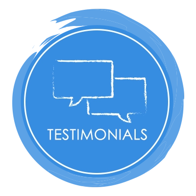 A circular icon reading "Testimonials"