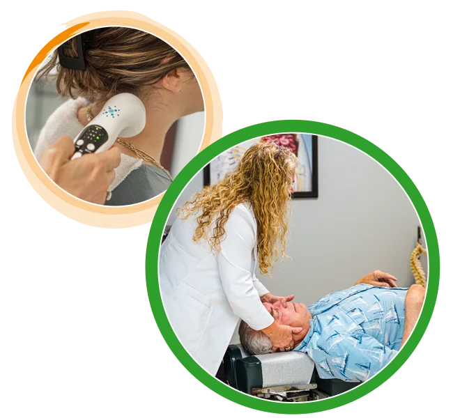 Joy McClenny providing chiropractic neck treatments to patients.